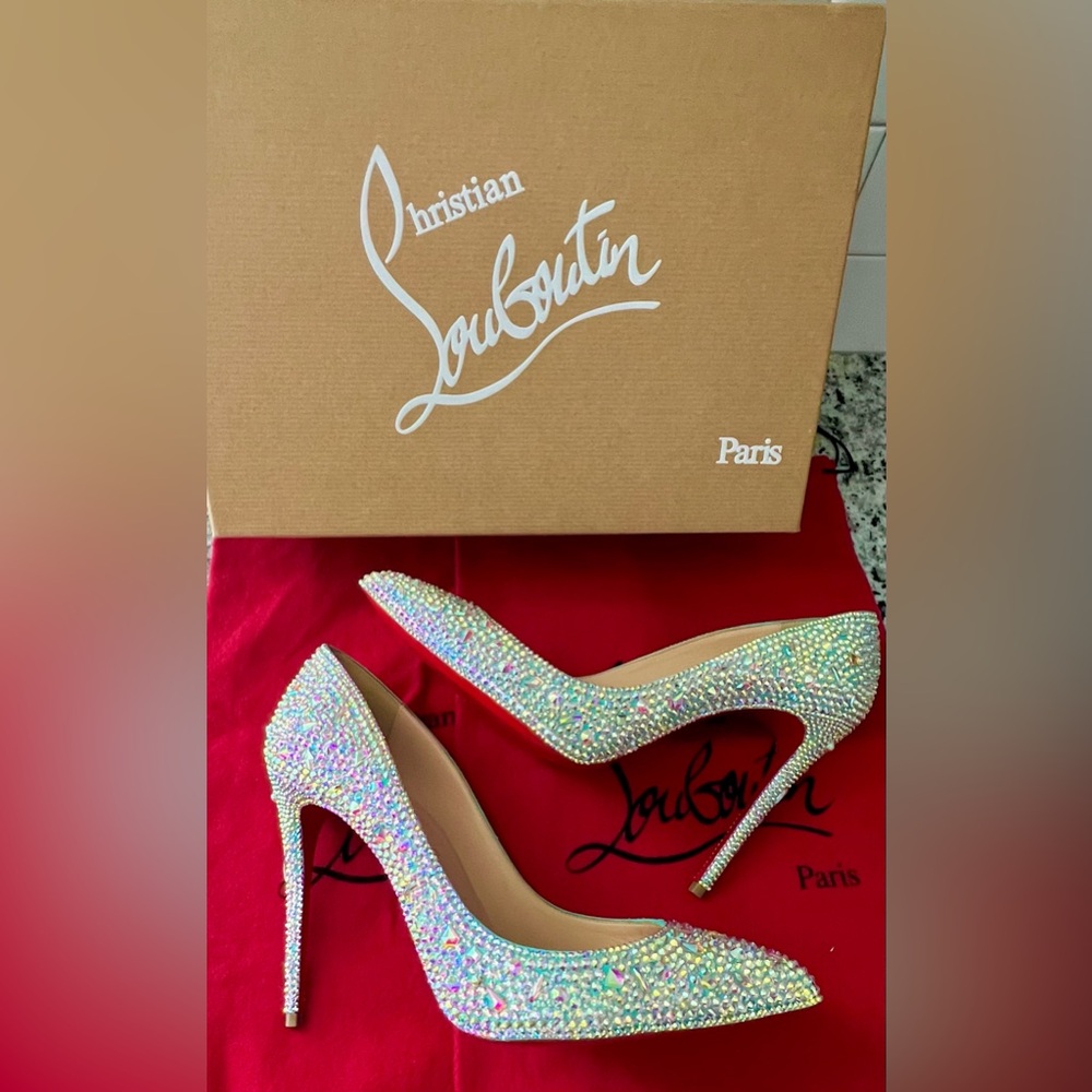 Christian Louboutin Tiffany Blue Swarovski Crystal Pigalle Follies 100mm 38.5 8